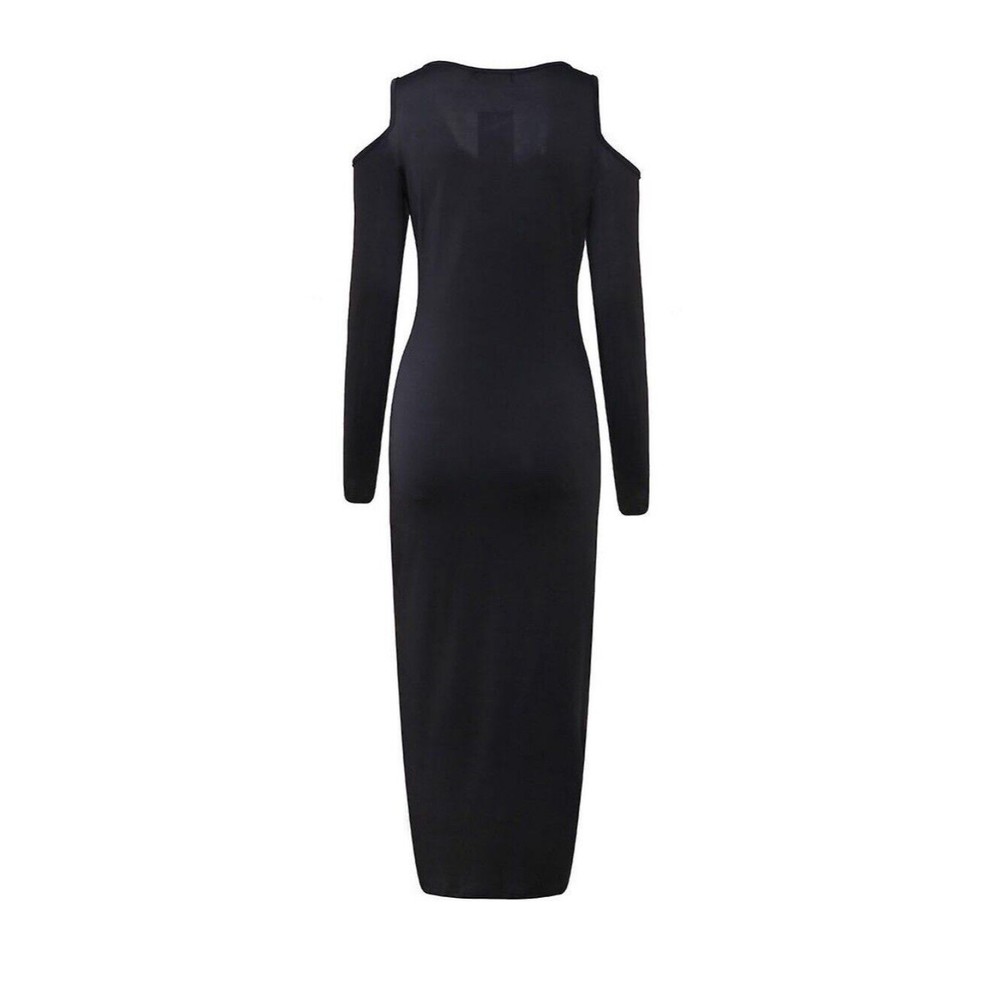 Black-Full Length-Cold Shoulder-Curve Hugging-Skeleton Body Con Dress-Small-Used View 3